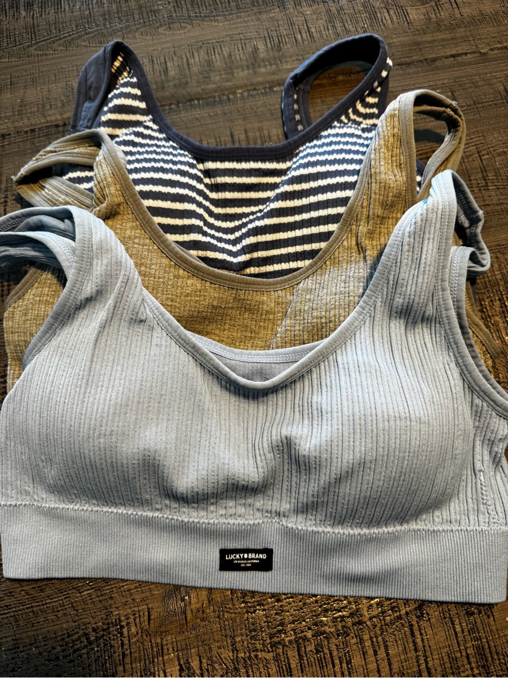 3 pack of Lucky Brand Ribbed Light Blue Seamless Bralette Sports Bra